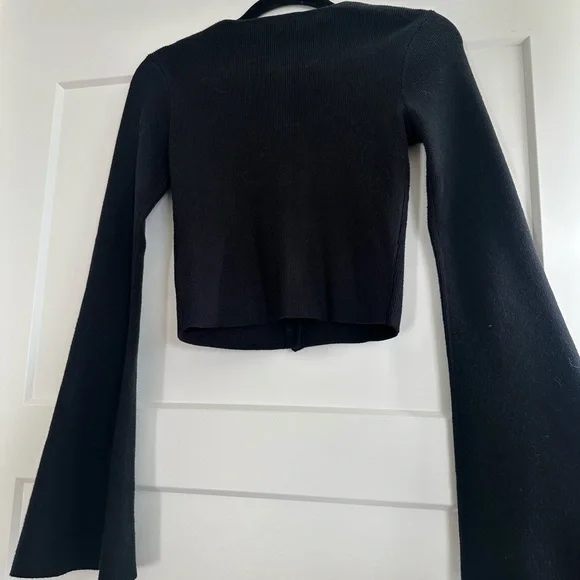 Good American Bell Sleeve Black Knit Cardigan - Picture 3 of 4